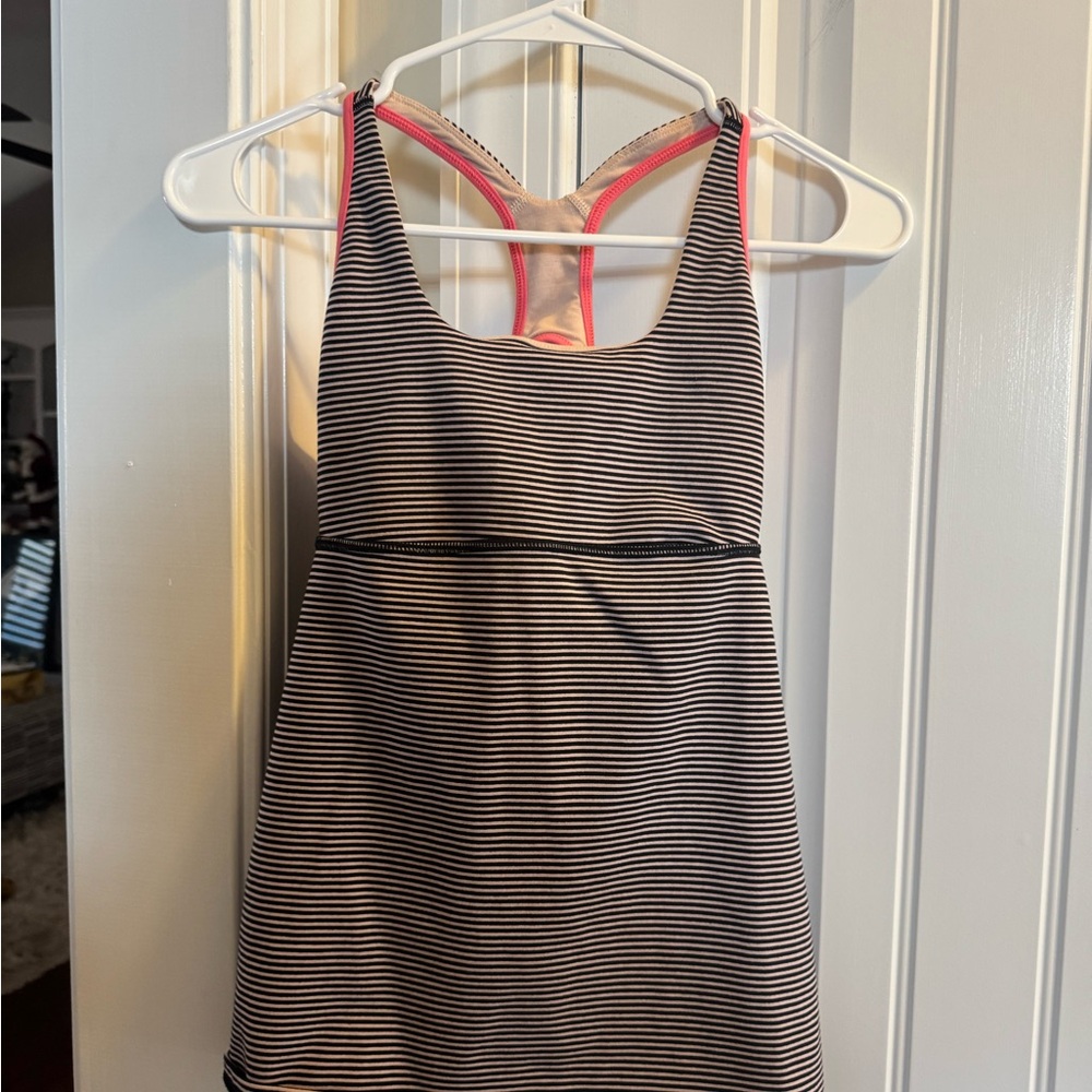 Lululemon Black and blush  Striped Tank with coral/pink trim